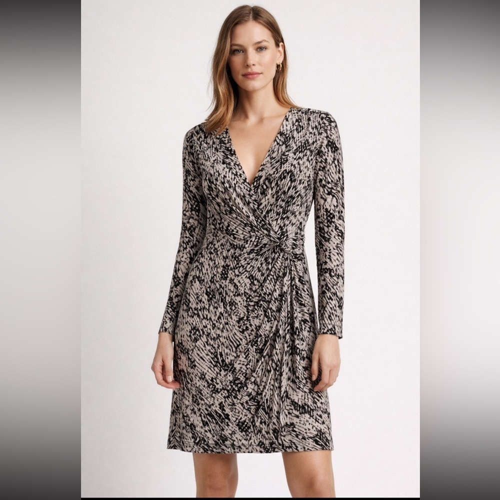 Etcetera Abstract Print Wrap Dress Stretch Long Sleeve Size 6